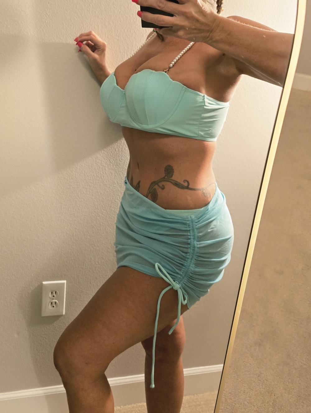 Pg11 Light Aqua Two-Piece Bikini Set with Sheer Skirt - Picture 5 of 11